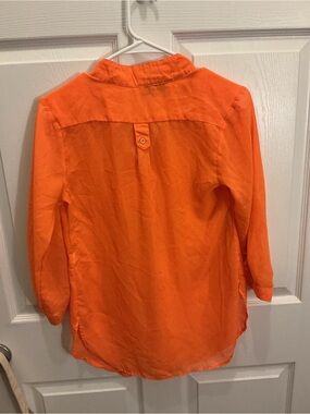 Chloe Orange Lightweight Button Popover Blouse Medium Clemson Tigers